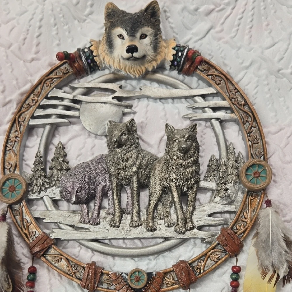 The Bradford Exchange Wolf Dreamcatcher with Feathers - Brown and Gray